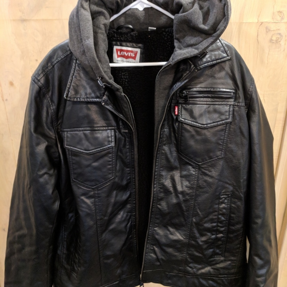 Levi's faux leather fleece lined zip front jacket